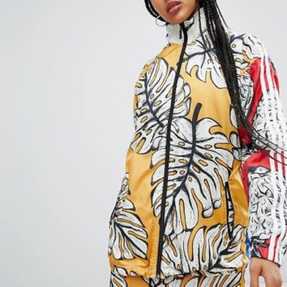Adidas Originals The Farm Windbreaker Long Jacket Cashew Pineapple Jungle Large